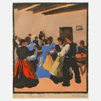 Sidonis von Schrom, Bauerntanz, Farbholzschnitt auf Japanpapier