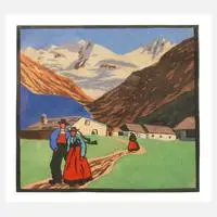 Sidonius von Schrom, Frühling in den Bergen, Farbholzschnitt auf Japanpapier