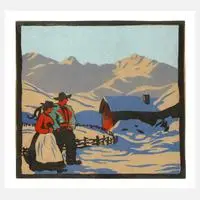 Sidonius von Schrom, Wintertag, Farbholzschnitt auf Japanpapier