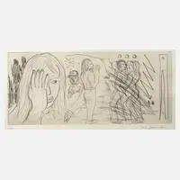 A. R. Penck, Figurative Szene, Radierung mit Plattenton auf Bütten