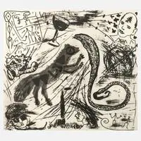 A. R. Penck, aus "Was einem Emigranten...", Radierung auf Arches-Bütten mit dezentem Plattenton
