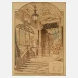 Wilhelm Breiting, Gründerzeit-Vestibül, Tusche mit sparsamer Kolorierung in Aquarell