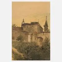 Heinrich Adolf Valentin Hoffmann, Ansicht Rottenburg, 1889, Aquarell und Deckweiß auf Papier und auf Karton kaschiert