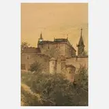 Heinrich Adolf Valentin Hoffmann, Ansicht Rottenburg, 1889, Aquarell und Deckweiß auf Papier und auf Karton kaschiert