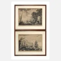 Eduard Schwaab, Paar Küstenszenen, 1820, Tuschefeder und teils lavierter Tuschepinsel auf Papier