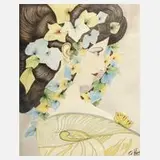 A. Kefer, Dame mit floralem Schmuck, Farbzeichnung
