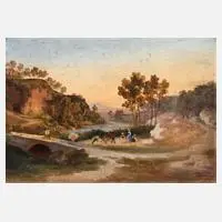 Gustav Friedrich Papperitz, Ernte in der Campagna, Öl auf Karton