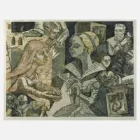 Rolf Kuhrt, "Es brennt die Burg", Farbholzschnitt