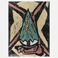 Klaus Süß, Geschlechterkampf, Holzschnitt und Aquarell auf Papier (Unikat"