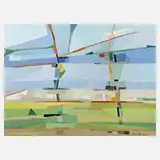 Hermann Naumann, "Dittersbacher Landschaft", 1991, Öl auf Sperrholzplatte
