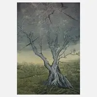 Peter Sylvester, "Alter Ölbaum", Farbradierung