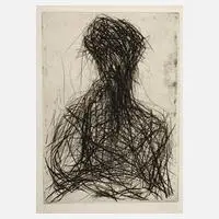 Max Uhlig, "Frauenbildnis mit aufgestütztem Hand", Radierung mit leichtem Plattenton