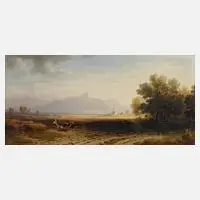 Karl Heilmayer, Märzenlandschaft mit Bauer beim Pflügen, 1867, Öl auf Holzplatte