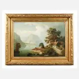 Eduard Hein, Romantische Gebirgslandschaft, Öl auf Leinwand