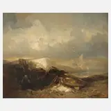 Charles Hoguet, Fischerboote am Strand, 1843, Öl auf Leinwand