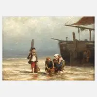 Jan Hermann Barend Koekkoek, Fischer am Strand, Öl auf Leinwand