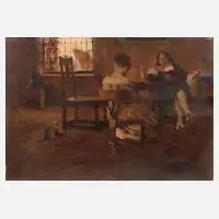 Galante Szene im Interieur by Wilhelm Schreuer, Öl auf Karton und Leinwand, sold Nov 2025