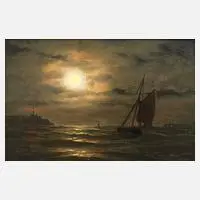 Fr. Sturm, Nocturne, Öl auf Holzplatte
