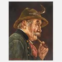 Hans Barttenbach, Pfeifenraucher, Öl auf Pressspanplatte