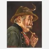 Hans Barttenbach, Pfeifenraucher, Öl auf Pressspanplatte