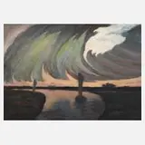 Heinz Dodenhoff, Moorkähne am Abend, 1967, Öl auf Malkarton