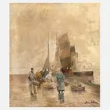 Bruno Jüttner, Morgens am Kai, Öl auf Leinwand