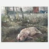 Gustaaf Van Loon, Schlafendes Schwein, Öl auf Holztafel