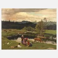 Jan Malý, Bauernfamilie am Fluss, 1933, Öl auf Karton
