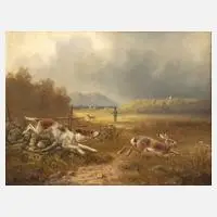 Moritz Müller-München, Hasenjagd, Öl auf Holz