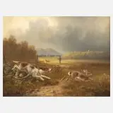 Moritz Müller-München, Hasenjagd, Öl auf Holz