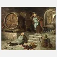 Adolf Nauer, Malheur im Weinkeller, Öl auf Leinwand