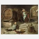 Adolf Nauer, Malheur im Weinkeller, Öl auf Leinwand