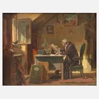 Walter Kraus, "Ein Besuch" nach Carl Spitzweg, Öl auf Leinwand und Karton