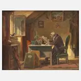Walter Kraus, "Ein Besuch" nach Carl Spitzweg, Öl auf Leinwand und Karton