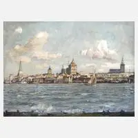 Richard Blankenburg, Rostock vom Gehlsdorfer Ufer, Öl auf Leinwand