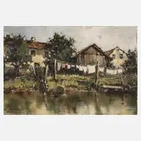 Ernst Bröcker, Idyll am Bachufer, Öl auf Karton