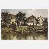 Ernst Bröcker, Idyll am Bachufer, Öl auf Karton