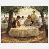Josef Klarl, "Kaffeegarten am Wörthersee", Öl auf Leinwand