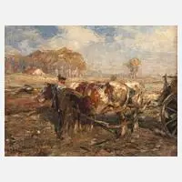 Piet Leysing, Bauer mit Ochsen bei der Feldarbeit, Öl auf Leinwand