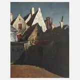Kees Bastiaans, Häuser im Mondenschein, Öl auf Leinwand