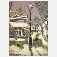 Stefan Vukmanovic, Winterliche Straße, Öl auf Platte