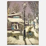 Stefan Vukmanovic, Winterliche Straße, Öl auf Platte