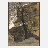 Hede Jahn, "Schloss Lichtenstein...", Farblinolschnitt