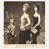 August Wilhelm Dressler, "Triumph der Mode", Aquatintaradierung auf Velin