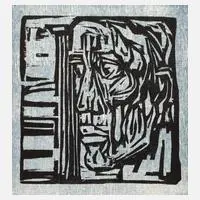 Max Kaus, "Apollon", Holzschnitt auf blauer Tonplatte