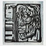 Max Kaus, "Apollon", Holzschnitt auf blauer Tonplatte