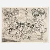 Josef Seché, Amouröse Gesellschaft, Radierung mit dezentem Plattenton auf Japanpapier