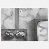 Uwe Pfeifer, Hühnergötter, Lithographie auf grauem Papier