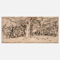 Ferdinand Balzer, Im Biergarten, Tuschefeder mit partieller Weißhöhung