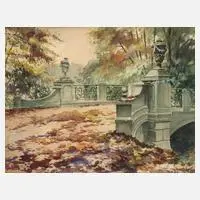 Hans Hofmann, Brücke im Nymphenburger Park, Aquarell und Deckfarben auf Papier